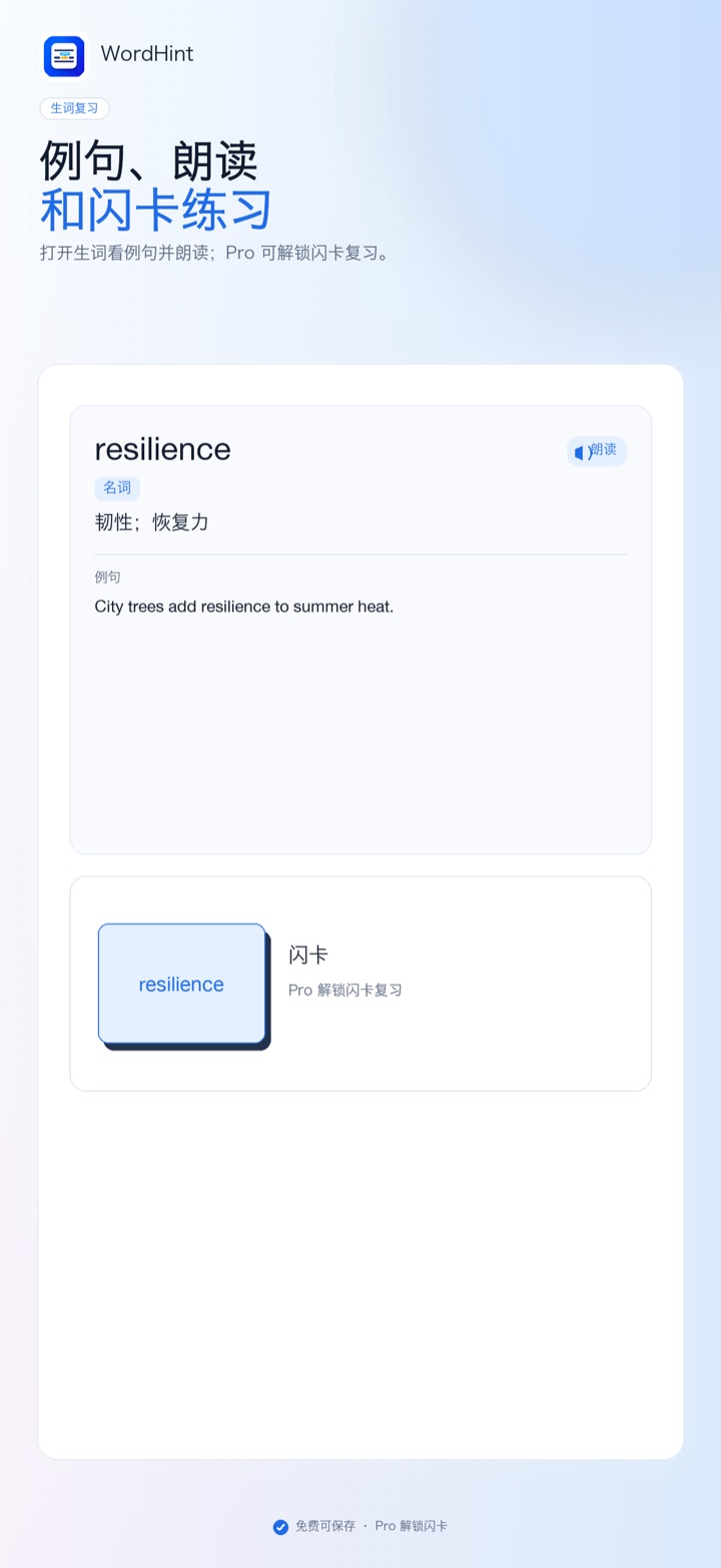 WordHint 生词详情：例句、朗读与闪卡